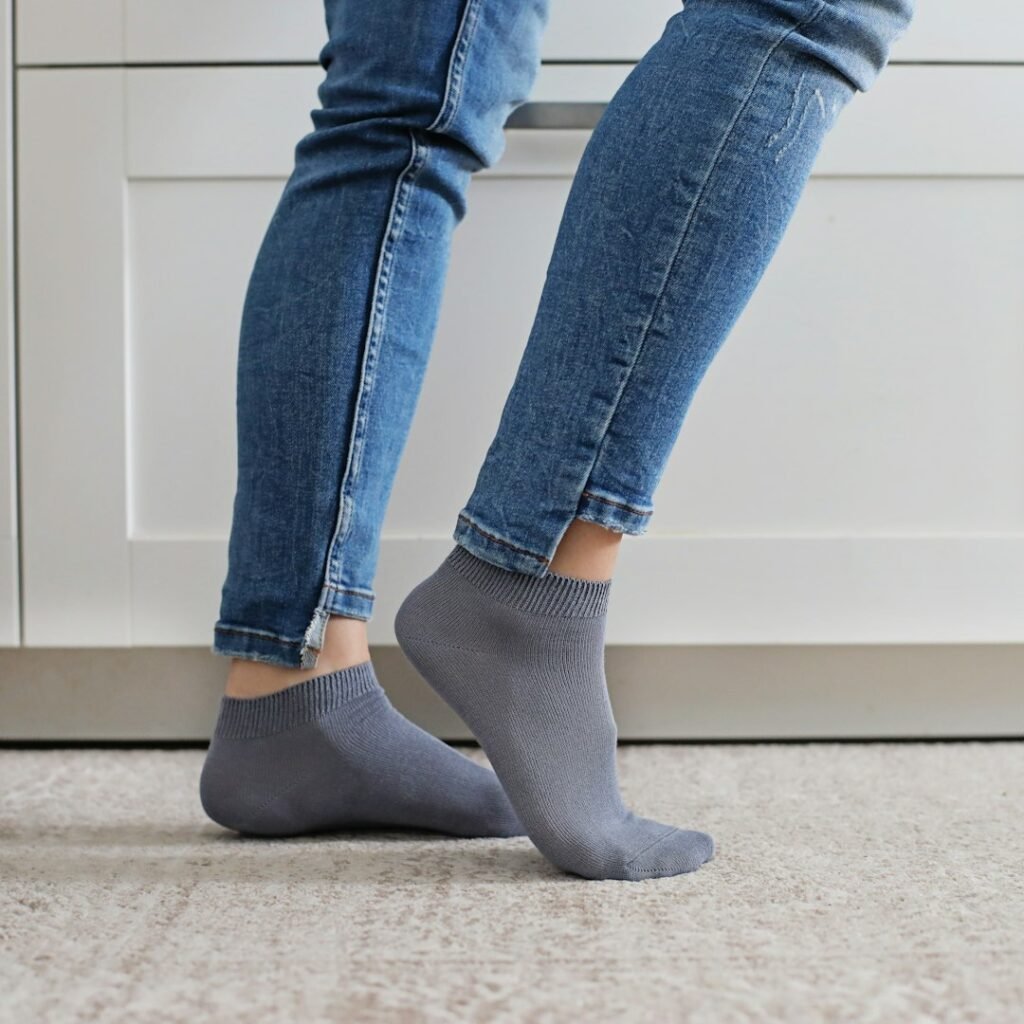 Crew-length sock style reference for Pilates grip sock branding